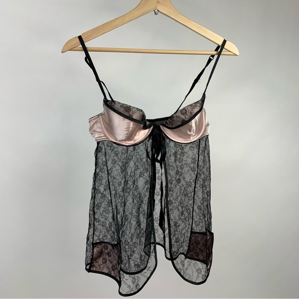 Victoria’s Secret Lace Pink Satin Mesh Sheer Sexy Teddy Slip 34B